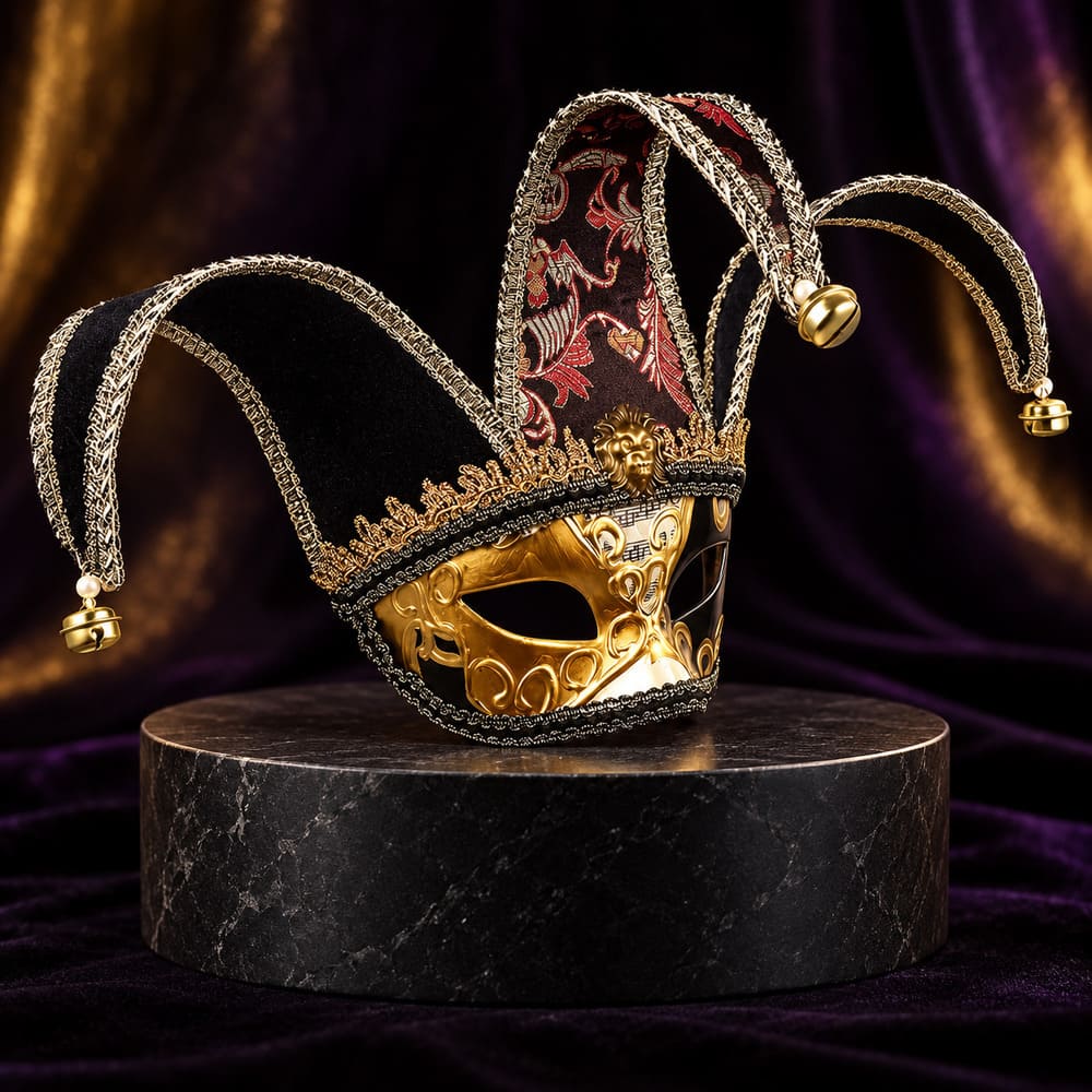 Demi-Masque de Carnaval Arlequin Noir et Or - Horatio