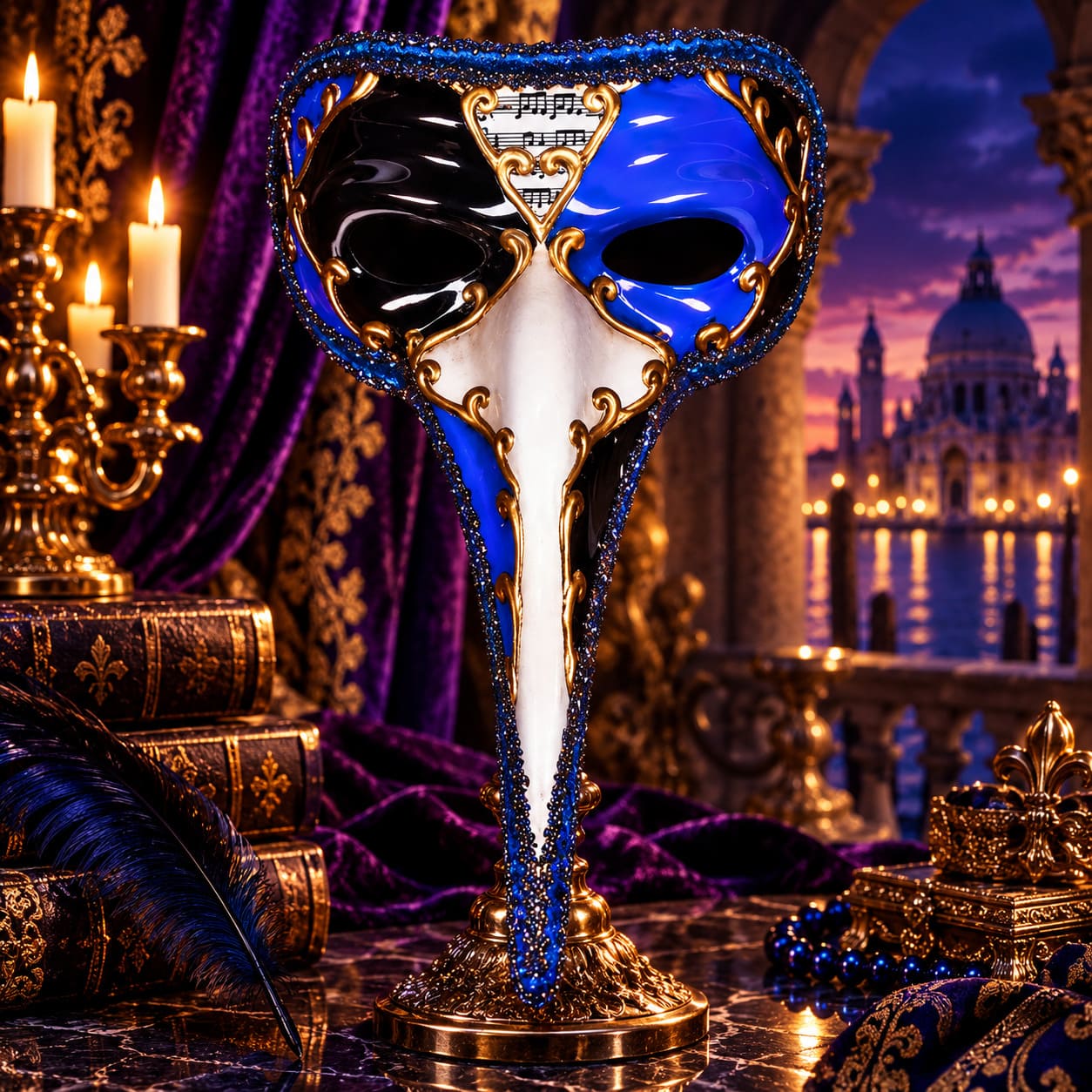 Masque Arlequin Bleu Nez Allongé - Federico