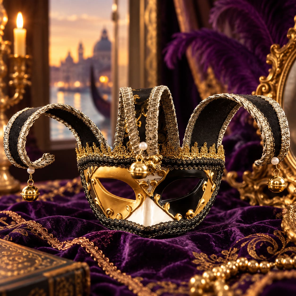 Masque Bouffon Arlequin Noir et Or – Ilario