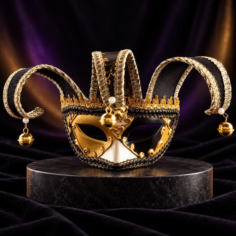Masque Bouffon Arlequin Noir et Or - Ilario