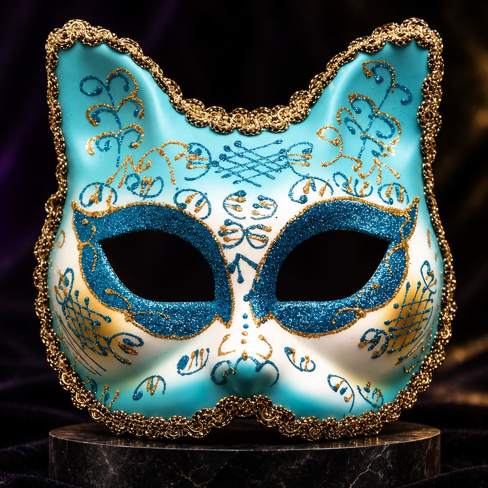 Masque Chat Vénitien Turquoise - Grazia