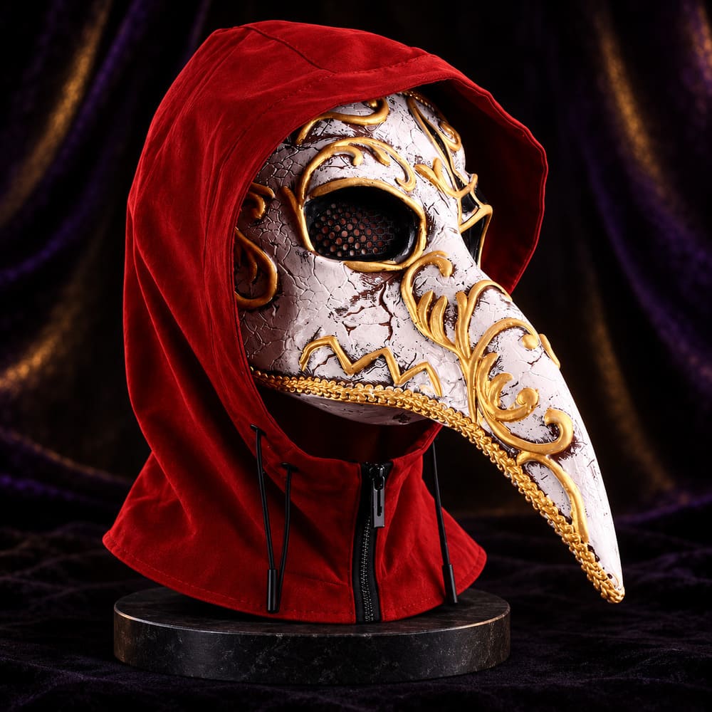 Masque Corbeau de Venise Blanc et Or - Seraphina