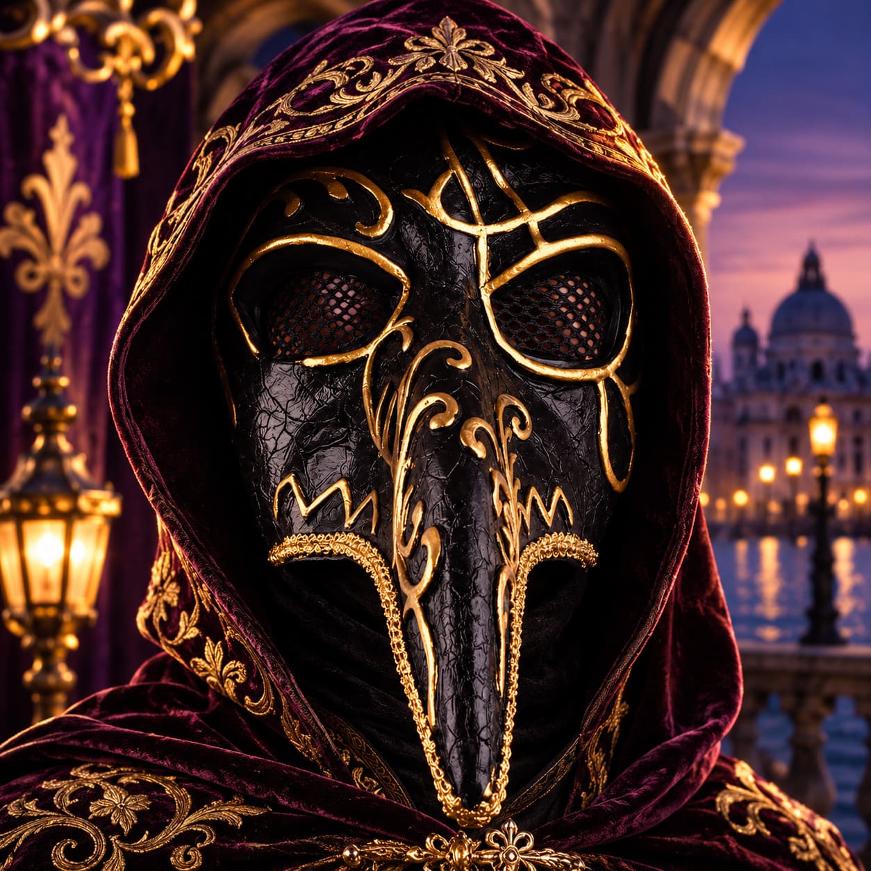 Masque Oiseau Médecin Noir et Or - Cristoforo