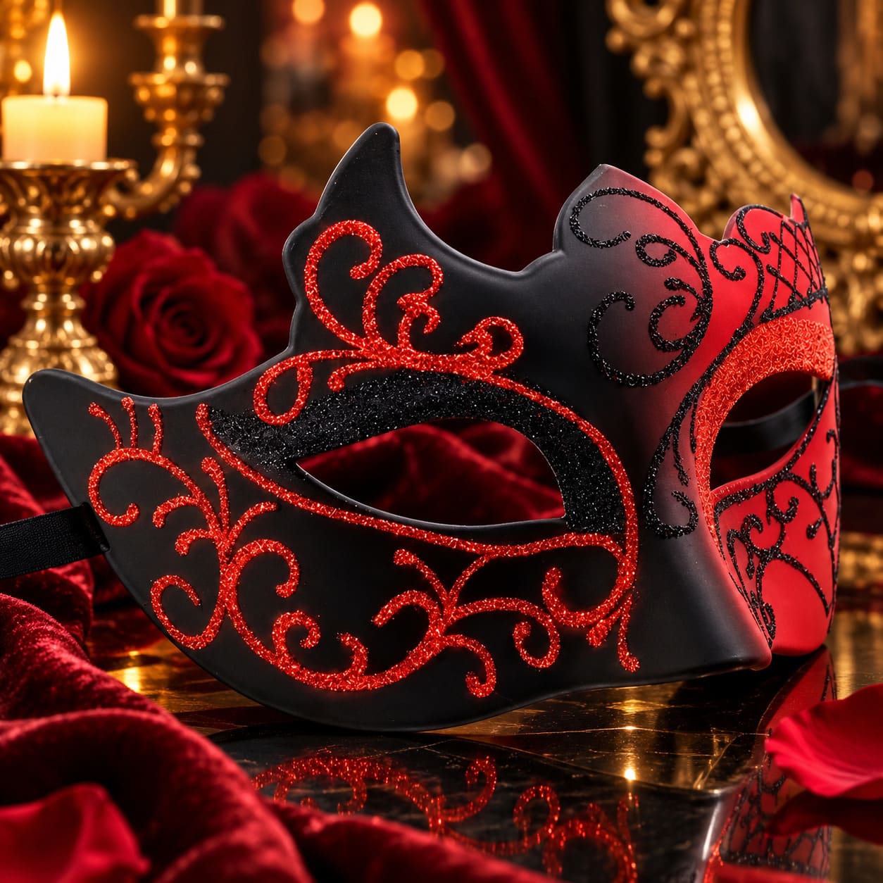 Masque Vénitien Rouge et Noir