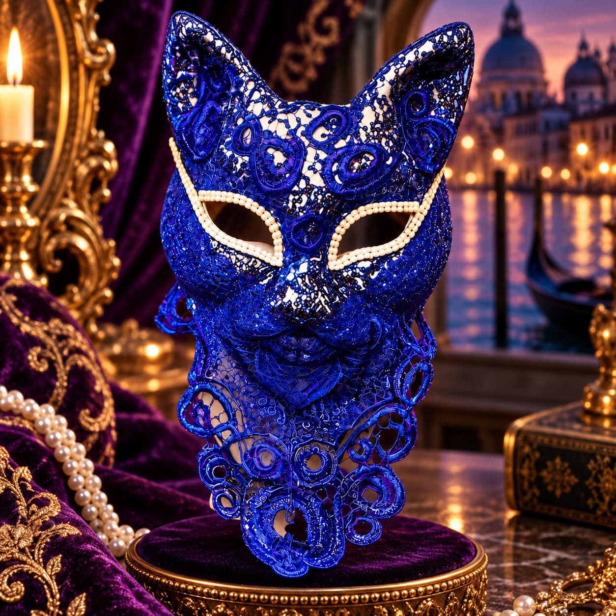 Masque Vénitien en Dentelle Chat Bleu - Rafaela