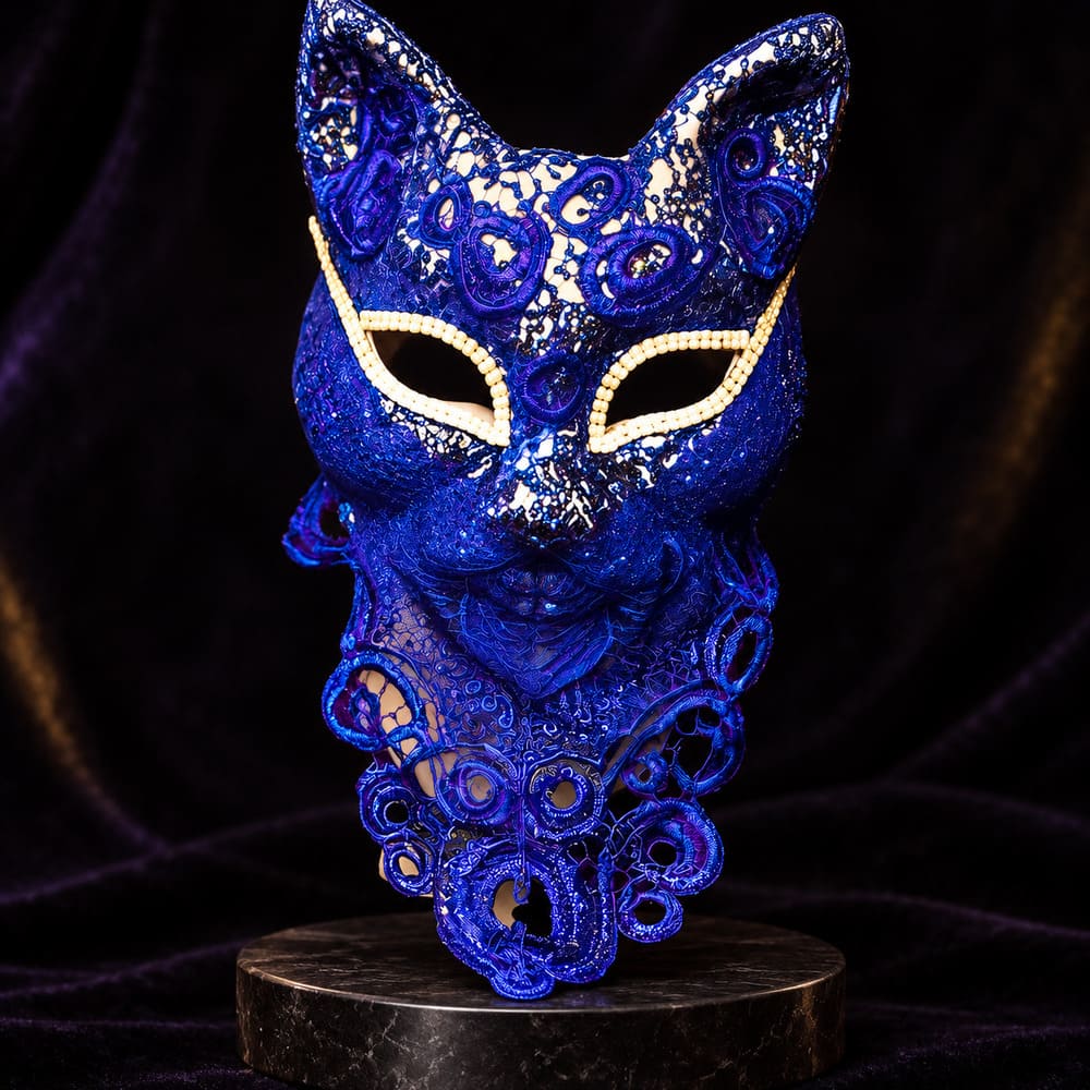 Masque Vénitien en Dentelle Chat Bleu - Rafaela