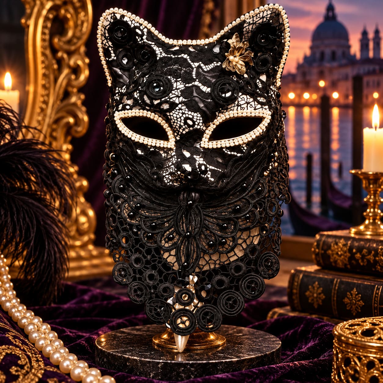Masque Vénitien en Dentelle Chat Noir – Savina