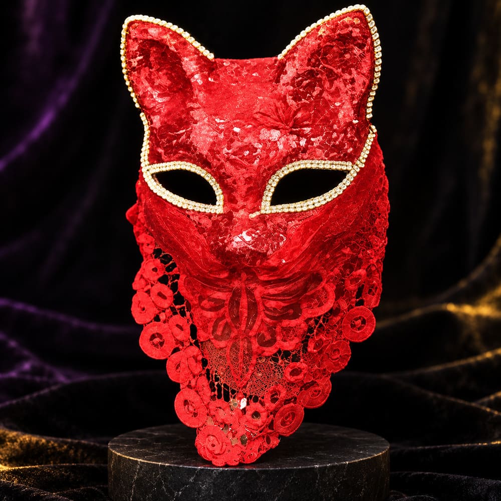 Masque Vénitien en Dentelle Chat Rouge - Ylenia