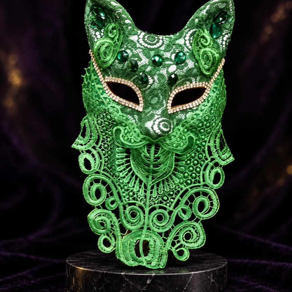 Masque Vénitien en Dentelle Chat Vert - Adriana