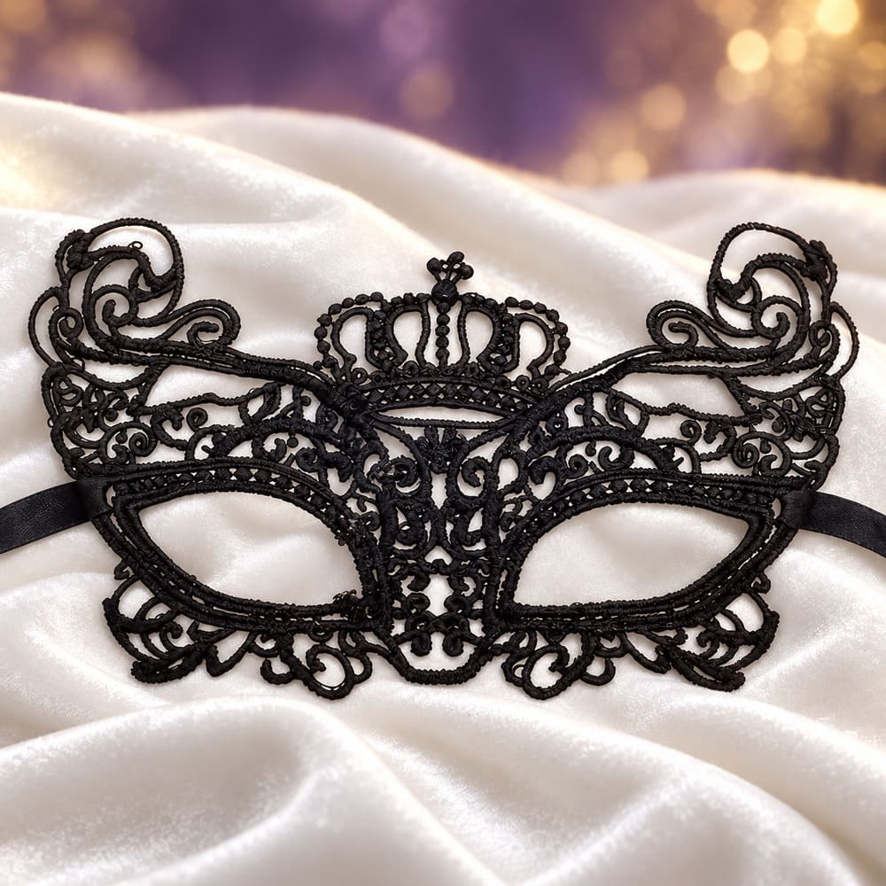Masque Yeux Dentelle Noire Couronne Royale - Leonora