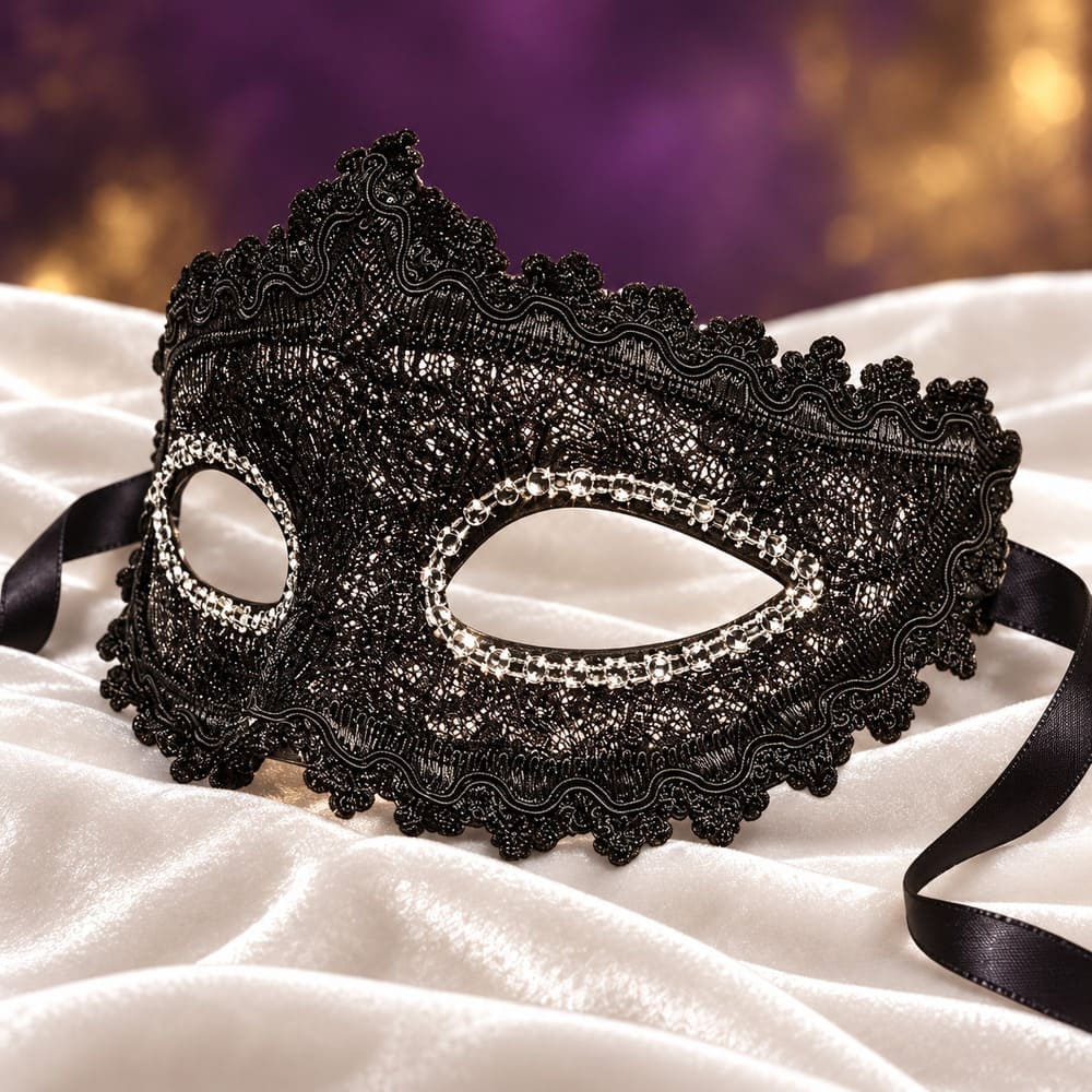 Demi Masque Vénitien Féminin Noir en Dentelle