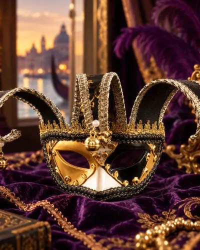 Masque Bouffon Arlequin Noir et Or – Ilario
